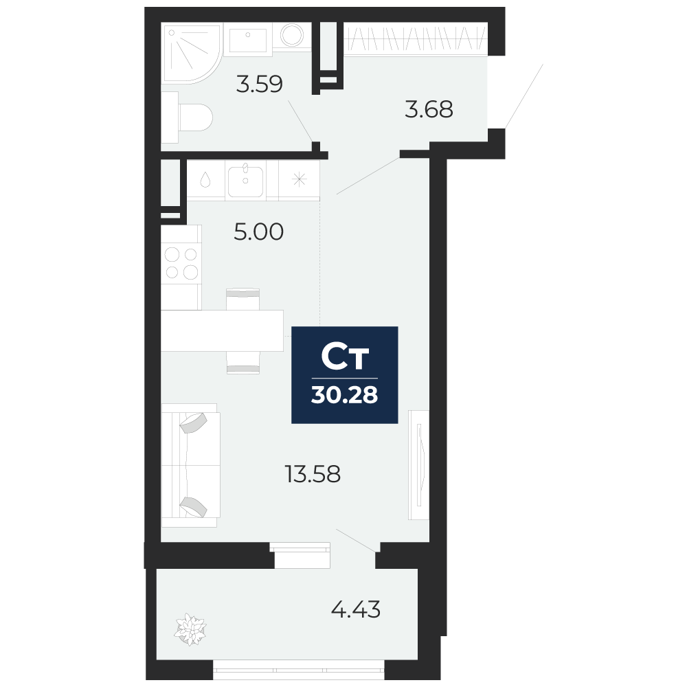 Планировка: Квартира-студия, 30,28 м²