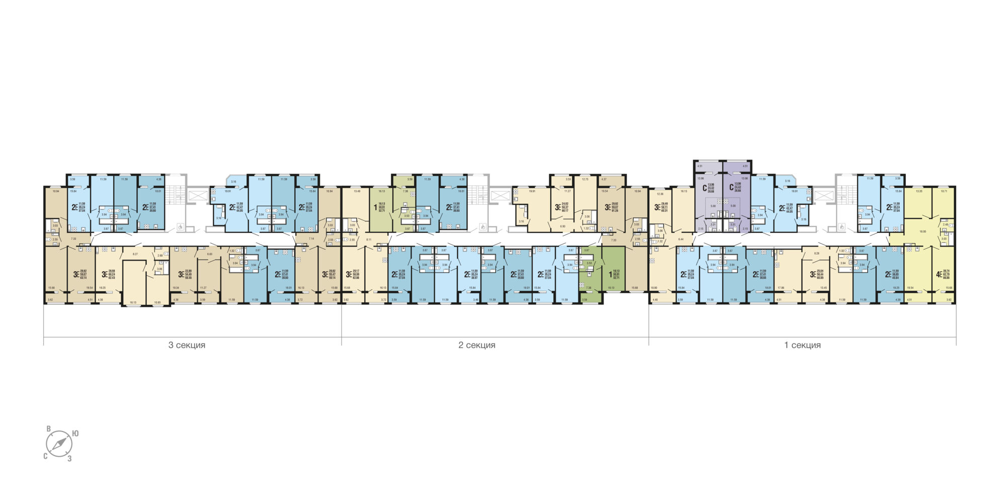 План этажа: 3-комнатная квартира, 86,86 м²