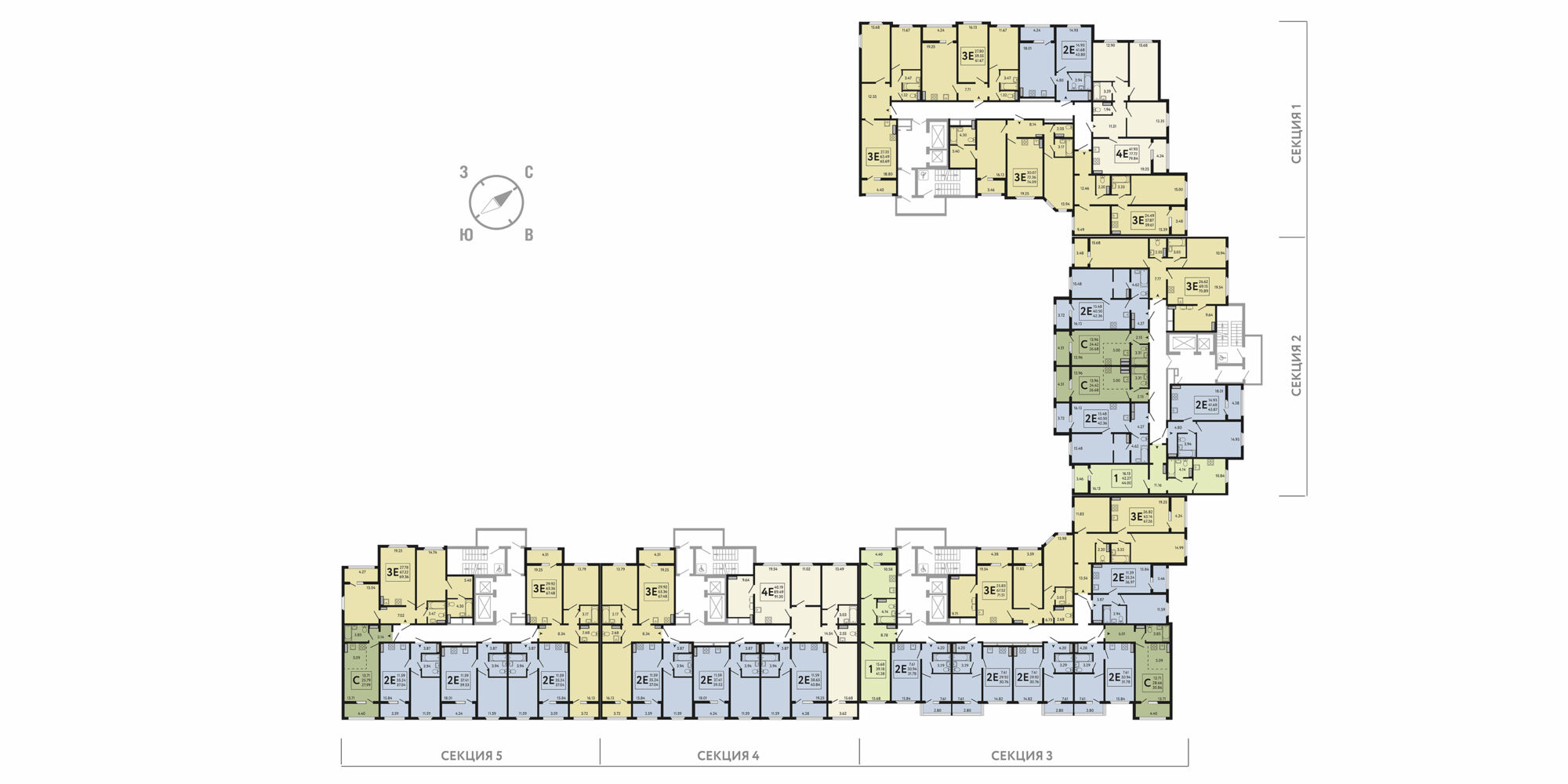 План этажа: 2-комнатная квартира, 67,48 м²