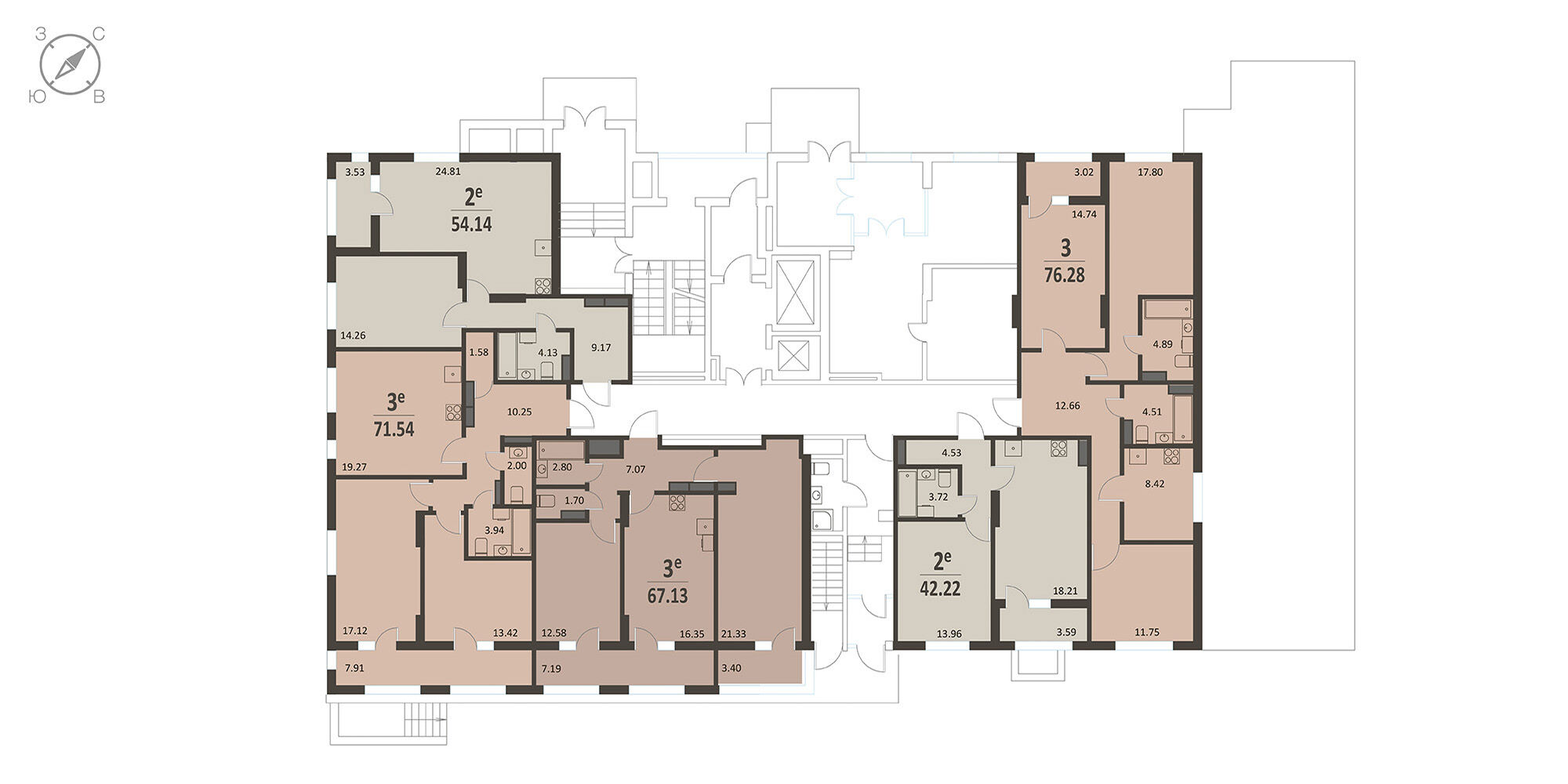 План этажа: 2-комнатная квартира, 67,13 м²